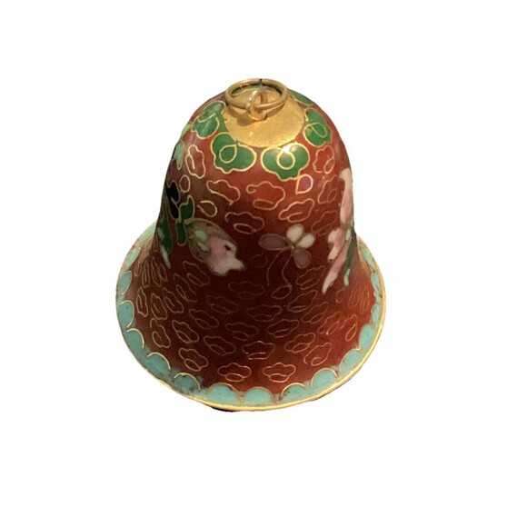 VTG Cloisonné Enameled Brass Bell Floral Design Brown Gold Toned Trim 2” High - Picture 8 of 12